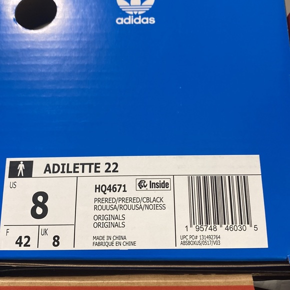 Adidas Adilette 22 red slides size 8 - Picture 4 of 4